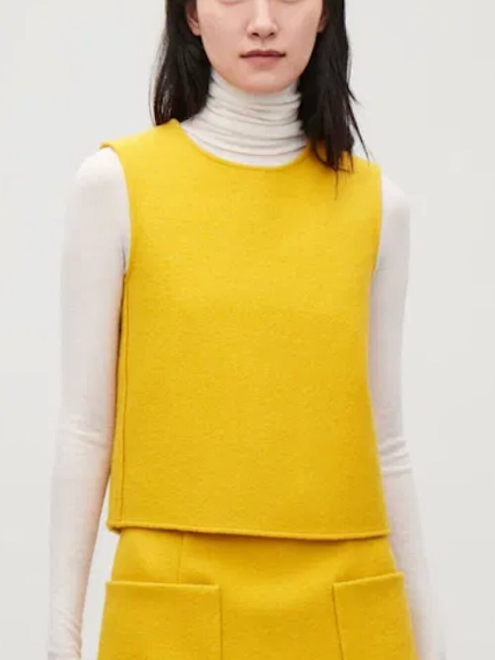 COS 100% Wool Sleeveless Panelled Vest Top Yellow Layering Mustard Quiet Luxury